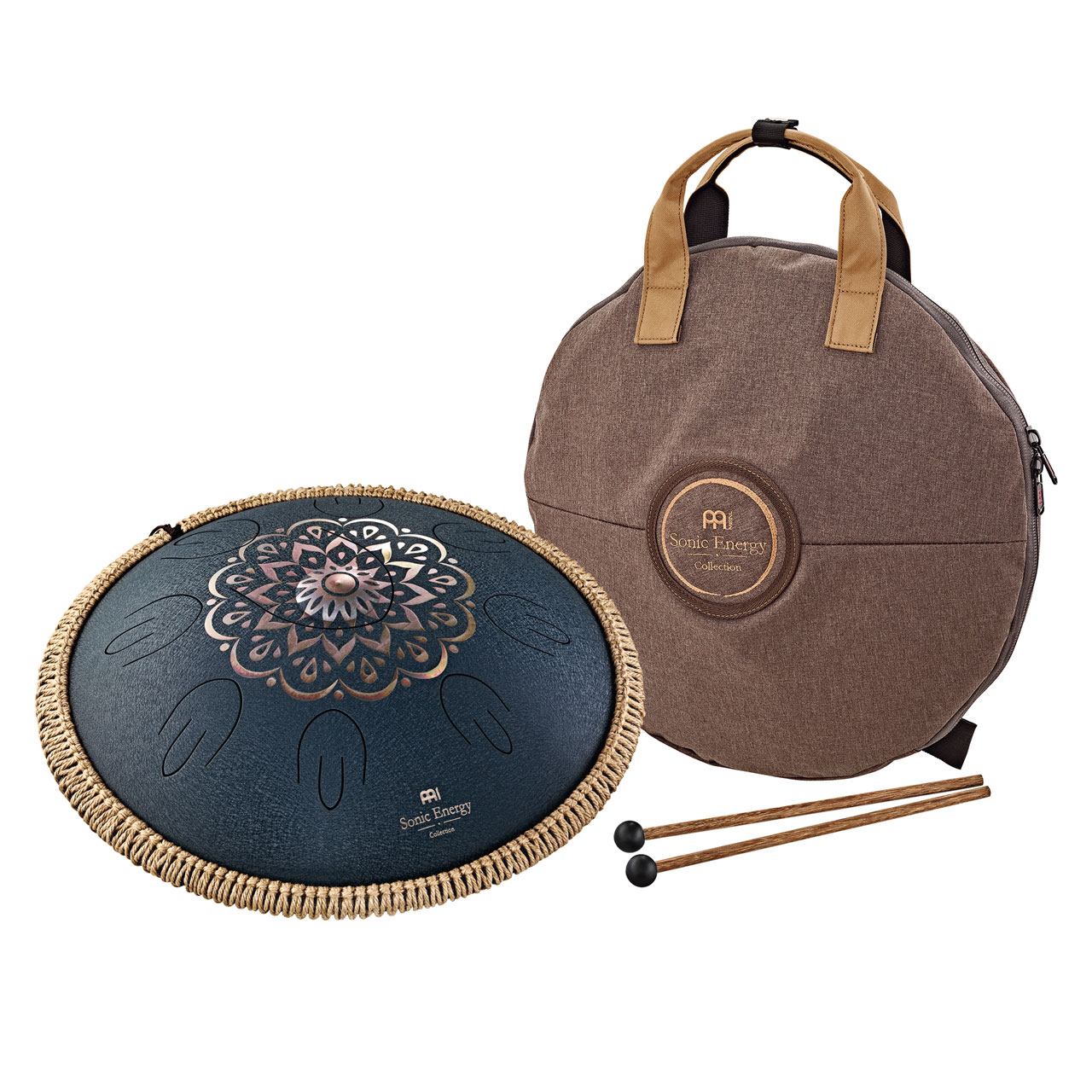 Meinl Sonic Energy Octave Steel Tongue Drum, Marineblau, graviertes Blumendesign, D Amara