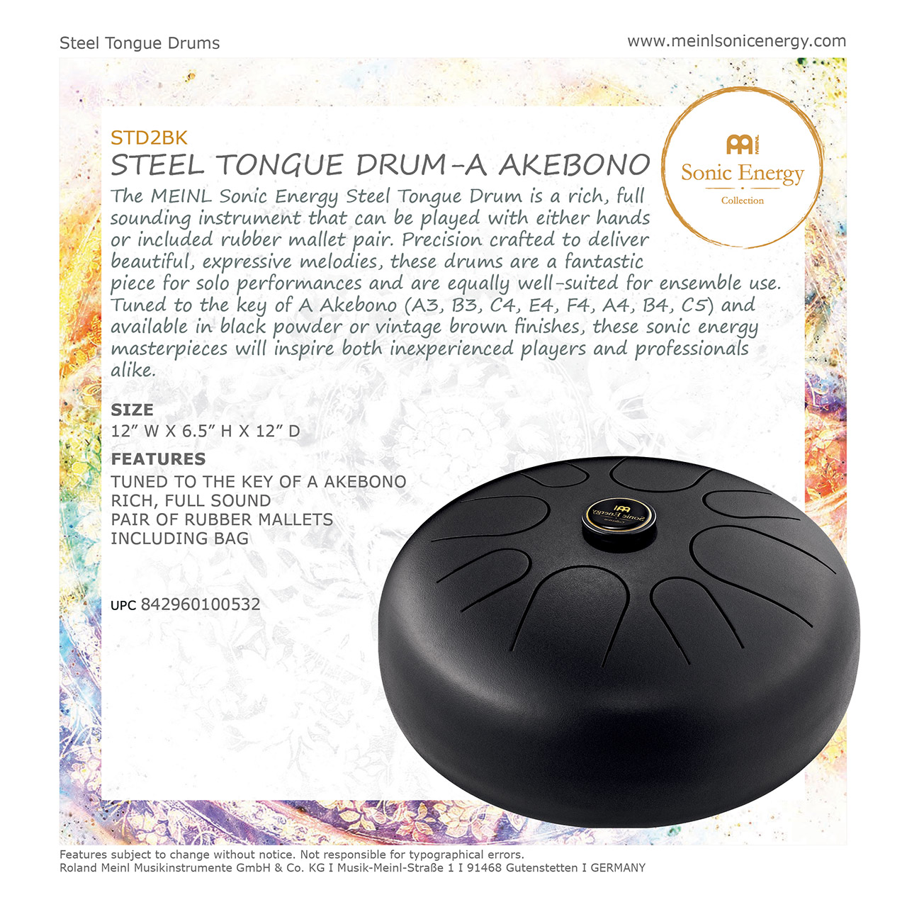 Meinl STD2BK Sonic Energy Steel Tongue Drum Black A Akebono
