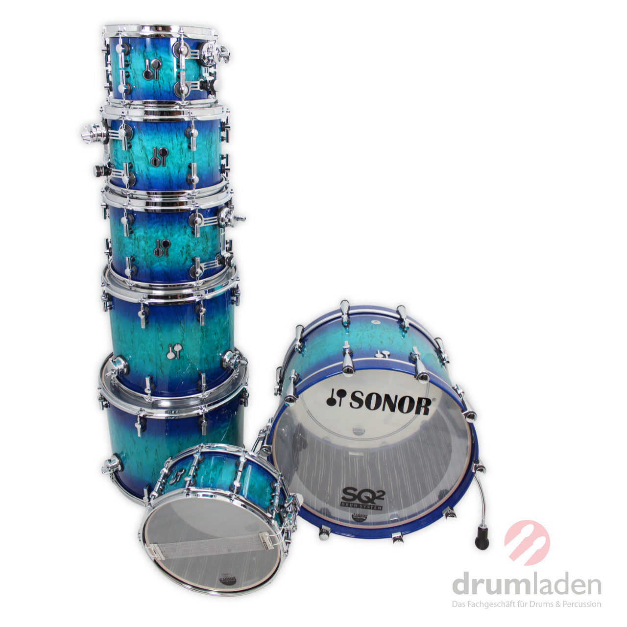 Sonor SQ2 Shellset 7-teilig in Blue to Turquoise Burst über Maserbirke Furnier