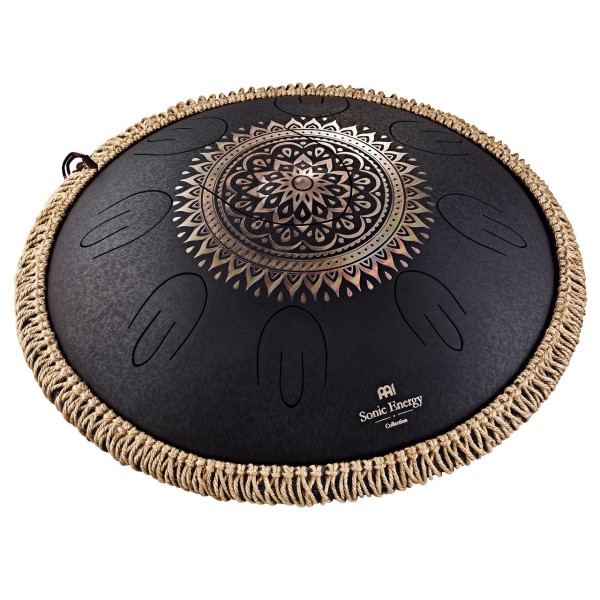 Meinl Sonic Energy Octave Steel Tongue Drum, Schwarz, graviertes Blumendesign, D Kurd