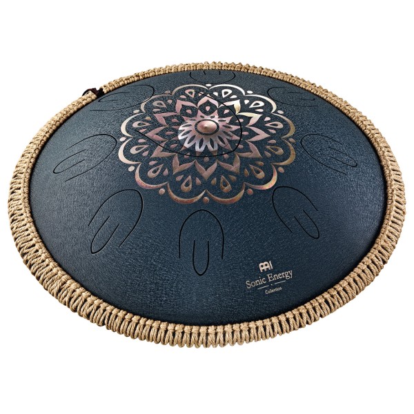 Meinl Sonic Energy Octave Steel Tongue Drum, Marineblau, graviertes Blumendesign, D Amara